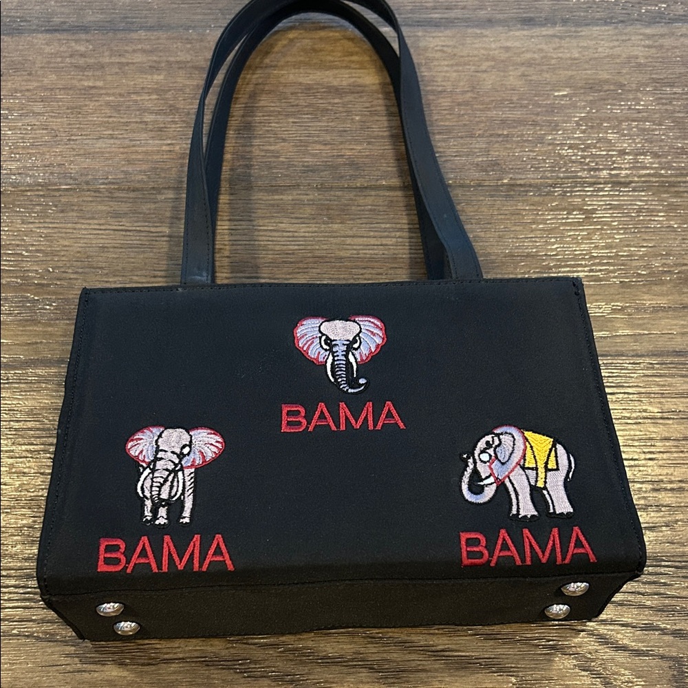 Roll Tide! Black Shoulder Bag with Elephant Design And Embroidered BAMA